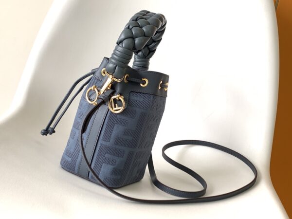 Fendi Mon Tresor Mini FF Embroidered Bucket Bag - Blue - Image 4