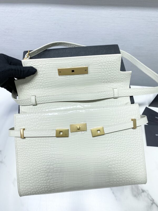 YSL Women Manhattan Baguette Box Large Leather Bag - White - Image 3