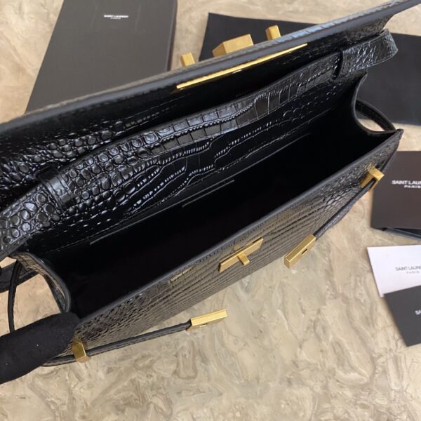 YSL Small Crocodile Flap Baguette Bag - Black - Image 3