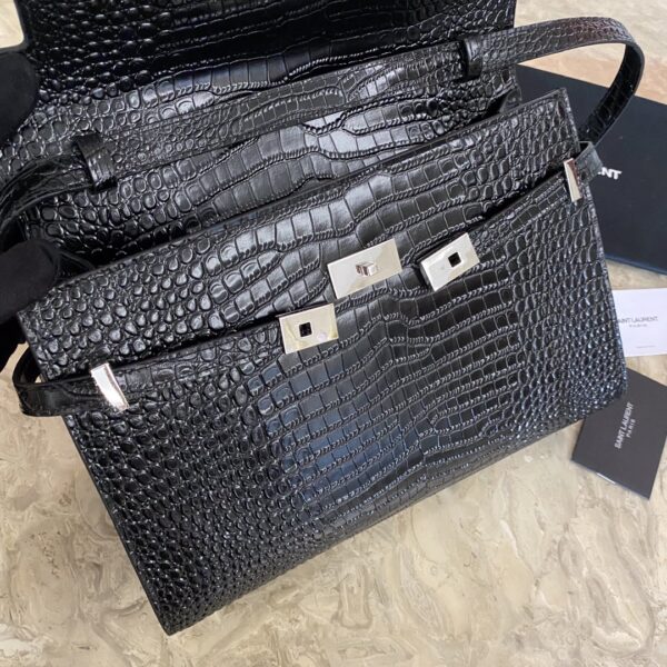 YSL Small Crocodile Flap Baguette Bag - Black - Image 3