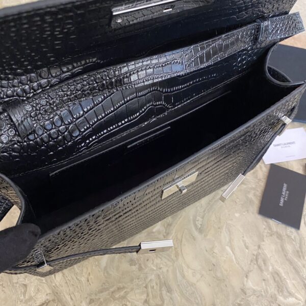 YSL Small Crocodile Flap Baguette Bag - Black - Image 2