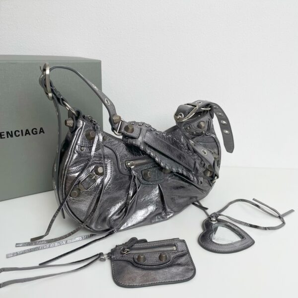 Balenciaga Le Cagole Half-Moon Large Armpit Dumpling Bag - Silver - Image 4