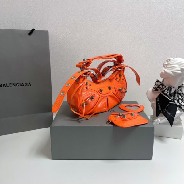 Balenciaga Le Cagole Half-Moon Small Armpit Dumpling Bag - Orange - Image 4