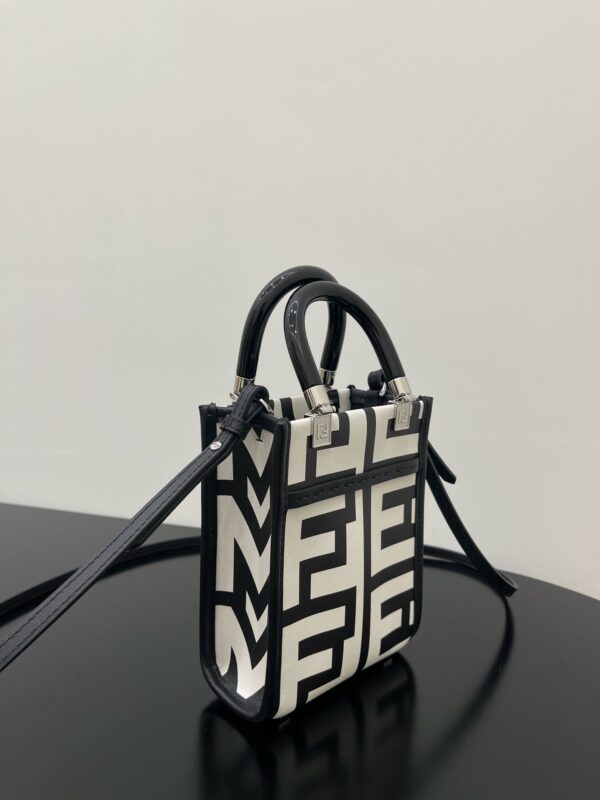 Fendi Sunshine Mini Tote Bag - Black/White - Image 5