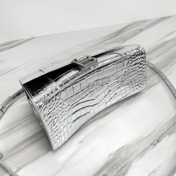 Balenciaga Hourglass Crocodile Sand bag (Silver Buckle) - Silver - Image 5