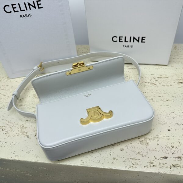 Celine Triomphe Shiny Cow Leather Armpit Bag - White - Image 3