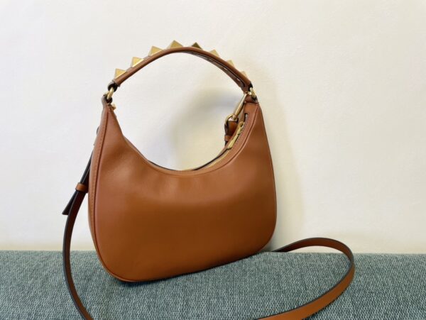 Valentino Studsign Calfskin Hobo Handbag - Brown - Image 4